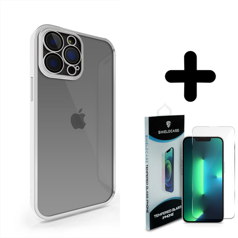 Coverzs Coverzs geschikt voor iPhone 14 Pro Max hoesje clear soft case camera cover (zilver) + ShieldCase screenprotector - beschermglas iPhone bescherming - iPhone case bescherm hoesje + Screenprotector
