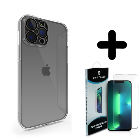 Coverzs Coverzs geschikt voor iPhone 14 Pro Max hoesje clear soft case camera cover (transparant) + ShieldCase screenprotector - beschermglas iPhone bescherming - iPhone case bescherm hoesje + Screenprotector
