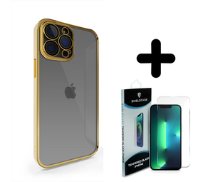 Coverzs 14 Pro hoesje clear soft case camera cover (goud) + Screenprotector - Batch 1 (05-2023)