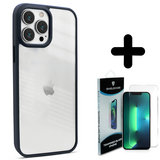 Coverzs 14 Pro hoesje acryl rand mat (donkerblauw) + Screenprotector - Batch 1 (05-2023)