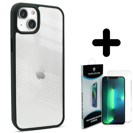 Coverzs Coverzs geschikt voor iPhone 14 Plus hoesje acryl rand mat (groen) + ShieldCase screenprotector - beschermglas iPhone bescherming - iPhone case bescherm hoesje + Screenprotector