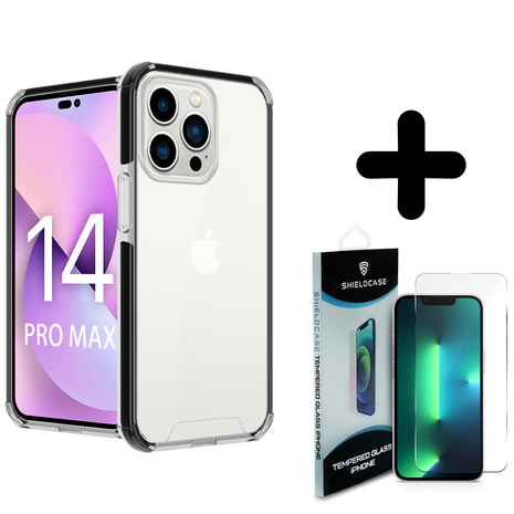 Coverzs Coverzs geschikt voor iPhone 14 Pro Max 3in1 shock case (transparant) + ShieldCase screenprotector - beschermglas iPhone bescherming - iPhone case bescherm hoesje + Screenprotector
