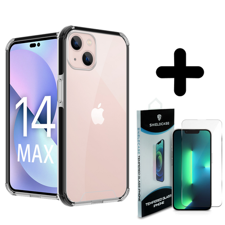 Coverzs Coverzs geschikt voor iPhone 14 Plus 3in1 shock case (transparant) + ShieldCase screenprotector - beschermglas iPhone bescherming - iPhone case bescherm hoesje + Screenprotector