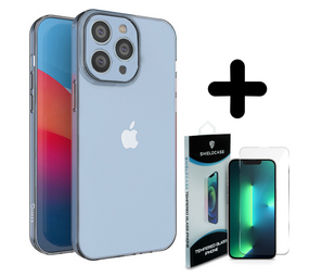 Ceezs Siliconen 14 Pro hoesje met camerabescherming transparant + Screenprotector - Batch 1 (05-2023)