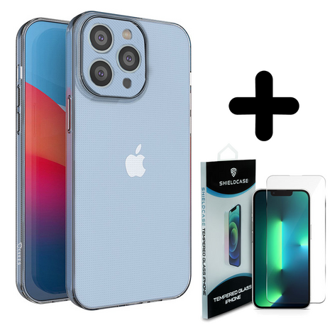 Ceezs Ceezs Siliconen hoesje met camerabescherming geschikt voor iPhone 14 Pro Max transparant + ShieldCase screenprotector - beschermglas iPhone bescherming - iPhone case bescherm hoesje + Screenprotector