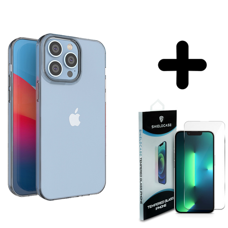 Ceezs Ceezs geschikt voor iPhone 14 Pro Max ultra thin siliconen hoesje (transparant) + ShieldCase screenprotector - beschermglas iPhone bescherming - iPhone case bescherm hoesje + Screenprotector