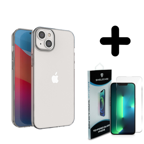 Ceezs Ceezs geschikt voor iPhone 14 Plus ultra thin siliconen hoesje (transparant) + ShieldCase screenprotector - beschermglas iPhone bescherming - iPhone case bescherm hoesje + Screenprotector