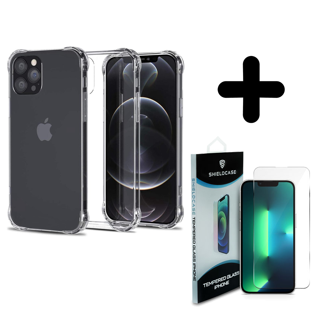 Ceezs Ceezs geschikt voor iPhone 14 Pro hoesje shockproof / schokbestendig transparant + ShieldCase screenprotector - beschermglas iPhone bescherming - iPhone case bescherm hoesje + Screenprotector