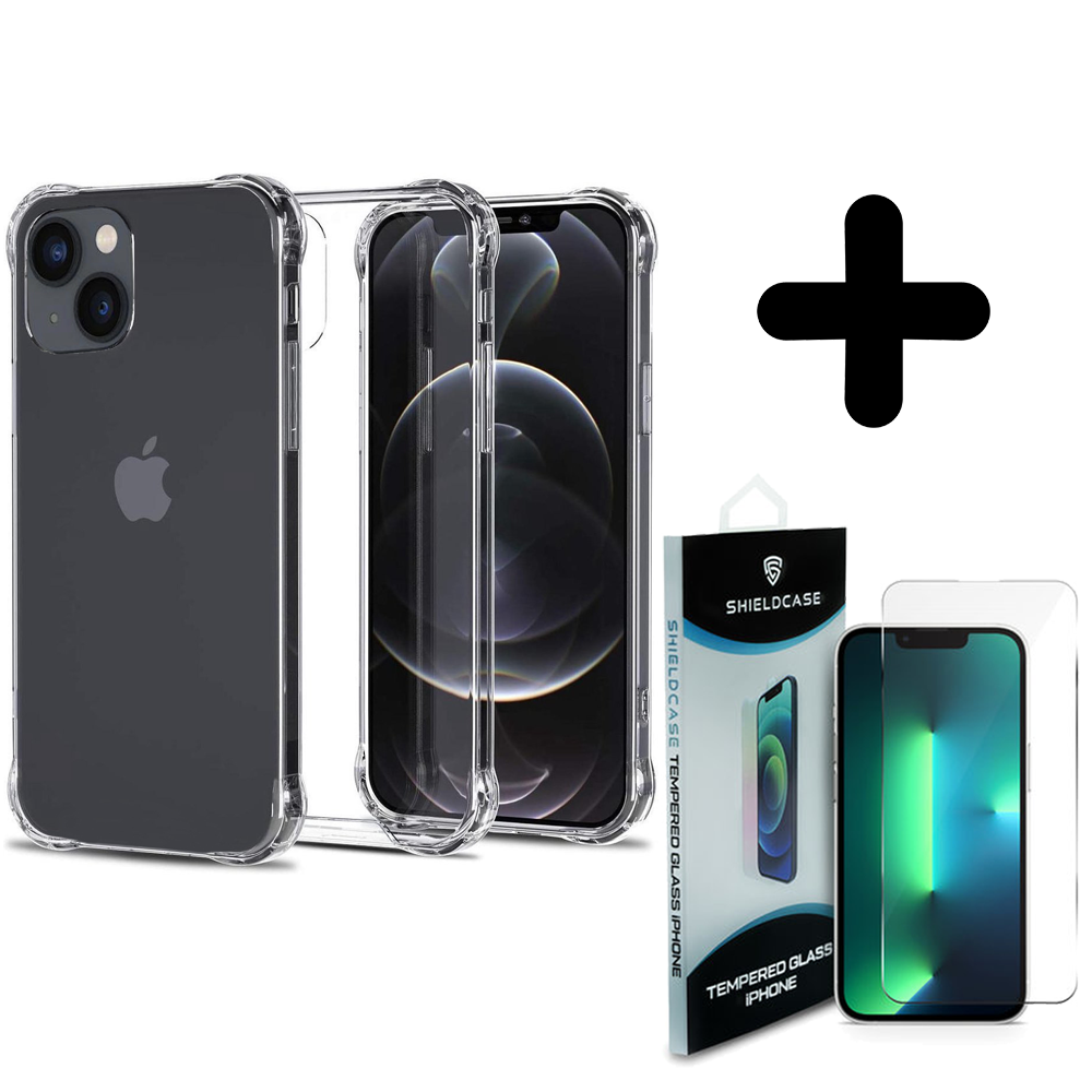 Ceezs Ceezs geschikt voor iPhone 14 hoesje shockproof / schokbestendig transparant + ShieldCase screenprotector - beschermglas iPhone bescherming - iPhone case bescherm hoesje + Screenprotector