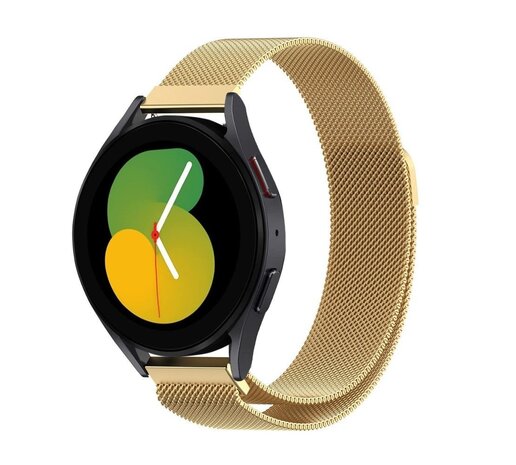 Strap-it Strap-it Bandje geschikt voor Samsung Galaxy Watch 5 (40mm / 44mm / Pro) bandje Milanese band roestvrij staal - RVS - Milanees - Metalen bandje vervanging - Metaal - (goud) - Incl. Oplader geschikt voor Samsung Galaxy Watch 5 40 mm / 44 mm / Pro
