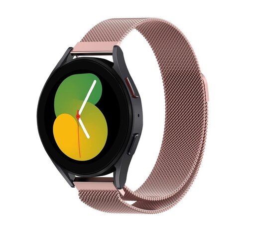 Strap-it Strap-it Bandje geschikt voor Samsung Galaxy Watch 5 (40mm / 44mm / Pro) bandje Milanese band roestvrij staal - RVS - Milanees - Metalen bandje vervanging - Metaal - (roze) - Incl. Oplader geschikt voor Samsung Galaxy Watch 5 40 mm / 44 mm / Pro