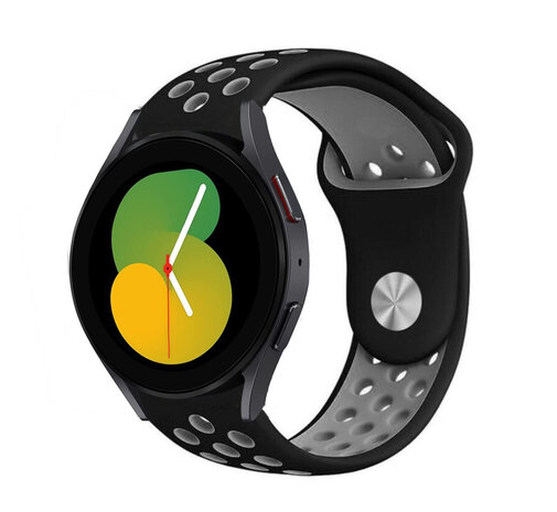 Strap-it Strap-it Bandje geschikt voor Samsung Galaxy Watch 5 (40mm / 44mm / Pro) bandje sport band (zwart/grijs) - Incl. Oplader geschikt voor Samsung Galaxy Watch 5 40 mm / 44 mm / Pro (oplaadkabel)