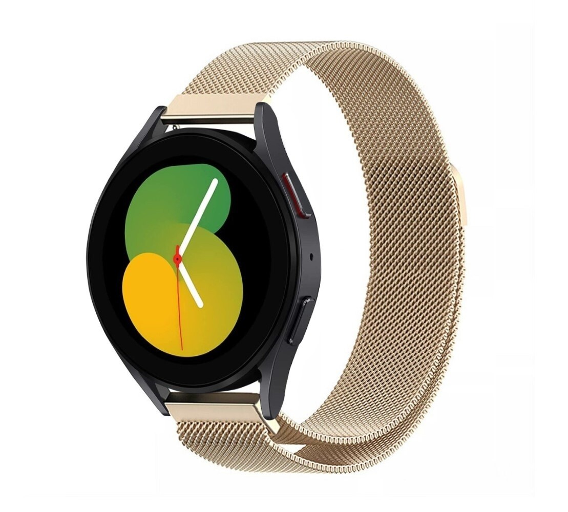 Strap-it Strap-it Bandje geschikt voor Samsung Galaxy Watch 5 (40mm / 44mm / Pro) bandje Milanese band roestvrij staal - RVS - Milanees - Metalen bandje vervanging - Metaal - (champagne) - Incl. Oplader geschikt voor Samsung Galaxy Watch 5 40 mm / 44 mm / Pro