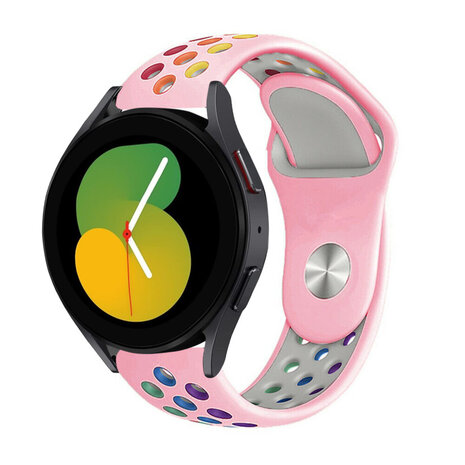 Strap-it Strap-it Bandje geschikt voor Samsung Galaxy Watch 5 (40mm / 44mm / Pro) bandje sport band (roze/kleurrijk) - Incl. Oplader geschikt voor Samsung Galaxy Watch 5 40 mm / 44 mm / Pro (oplaadkabel)