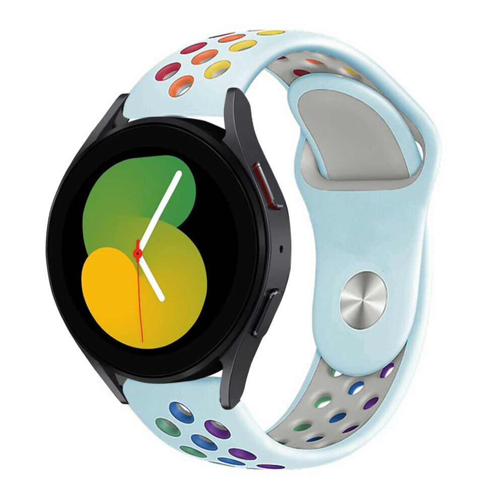 Strap-it Strap-it Bandje geschikt voor Samsung Galaxy Watch 5 (40mm / 44mm / Pro) bandje sport band (lichtblauw/kleurrijk) - Incl. Oplader geschikt voor Samsung Galaxy Watch 5 40 mm / 44 mm / Pro (oplaadkabel)