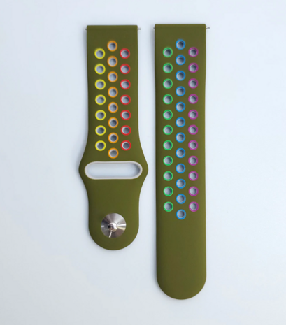 Strap-it Strap-it Bandje geschikt voor Samsung Galaxy Watch 5 (40mm / 44mm / Pro) bandje sport band (legergroen/kleurrijk) - Incl. Oplader geschikt voor Samsung Galaxy Watch 5 40 mm / 44 mm / Pro (oplaadkabel)