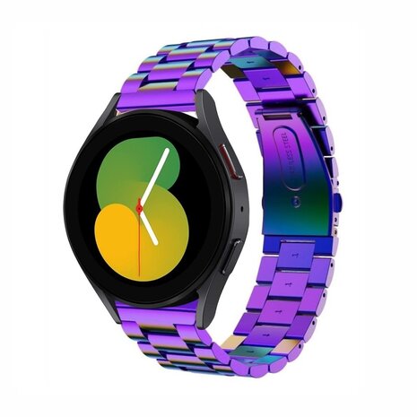 Strap-it Strap-it Bandje geschikt voor Samsung Galaxy Watch 5 (40mm / 44mm / Pro) bandje stalen band (regenboog) - Incl. Oplader geschikt voor Samsung Galaxy Watch 5 40 mm / 44 mm / Pro (oplaadkabel)