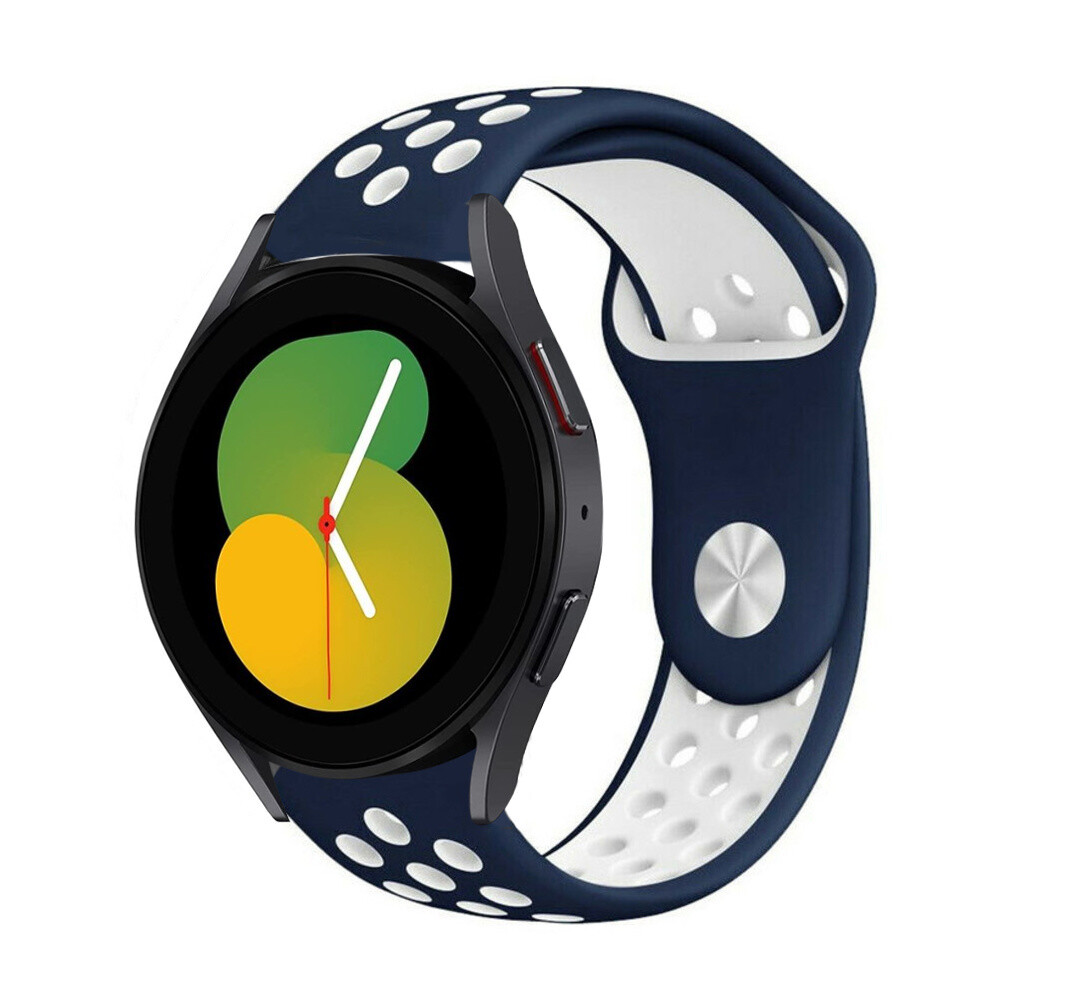 Strap-it Strap-it Bandje geschikt voor Samsung Galaxy Watch 5 (40mm / 44mm / Pro) bandje sport band (blauw/wit) - Incl. Oplader geschikt voor Samsung Galaxy Watch 5 40 mm / 44 mm / Pro (oplaadkabel) Strap-it Strap-it Bandje geschikt voor Samsung Galaxy Watch 5 (40mm / 44mm / Pro) bandje sport band (blauw/wit) - Incl. Oplader geschikt voor Samsung Galaxy Watch 5 40 mm / 44 mm / Pro (oplaadkabel)