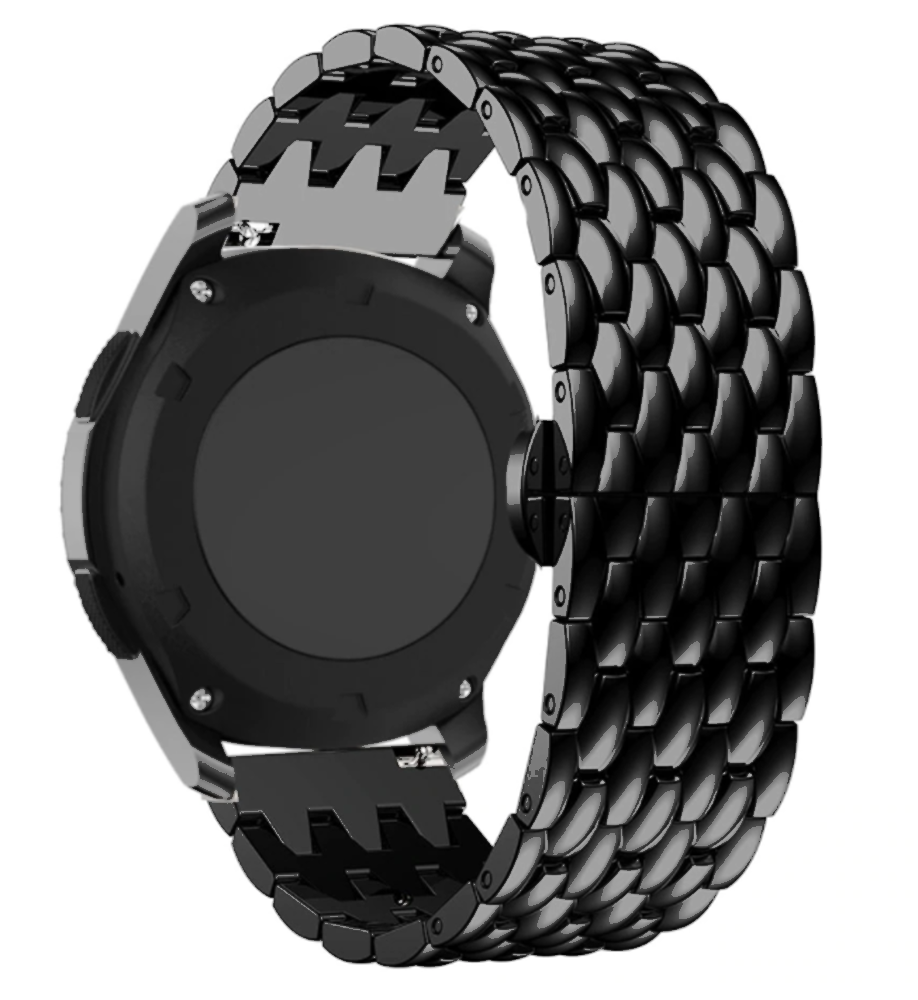 Strap-it Strap-it Bandje geschikt voor Samsung Galaxy Watch 5 (40mm / 44mm / Pro) bandje stalen draak bandje (zwart) - Incl. Oplader geschikt voor Samsung Galaxy Watch 5 40 mm / 44 mm / Pro (oplaadkabel)