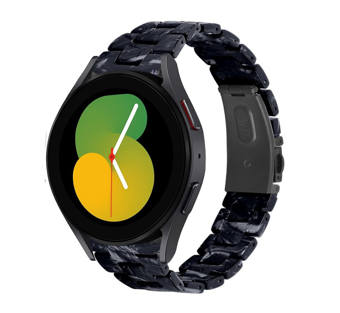Strap-it Strap-it Bandje geschikt voor Samsung Galaxy Watch 5 (40mm / 44mm / Pro) bandje resin band (zwart/wit) - Incl. Oplader geschikt voor Samsung Galaxy Watch 5 40 mm / 44 mm / Pro (oplaadkabel)