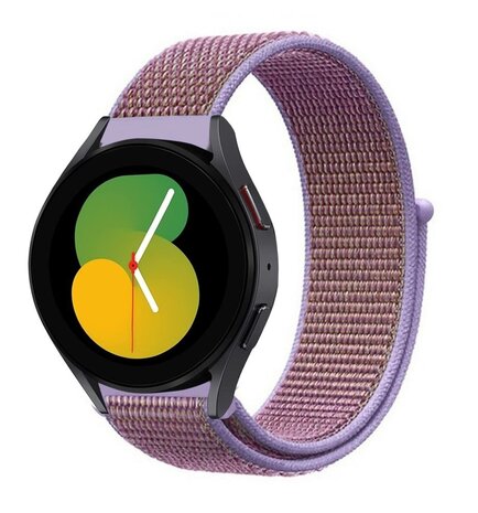 Strap-it Strap-it Bandje geschikt voor Samsung Galaxy Watch 5 (40mm / 44mm / Pro) bandje nylon band (lila) - Incl. Oplader geschikt voor Samsung Galaxy Watch 5 40 mm / 44 mm / Pro (oplaadkabel)