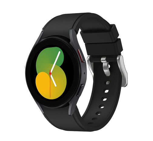 Strap-it Strap-it Bandje geschikt voor Samsung Galaxy Watch 5 (40mm / 44mm / Pro) bandje siliconen band (zwart) - Incl. Oplader geschikt voor Samsung Galaxy Watch 5 40 mm / 44 mm / Pro (oplaadkabel)