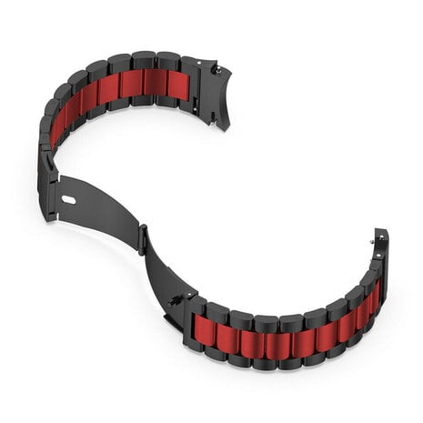 Strap-it Strap-it Bandje geschikt voor Samsung Galaxy Watch 5 (40mm / 44mm / Pro) bandje stalen schakel band (zwart/rood) - Incl. Oplader geschikt voor Samsung Galaxy Watch 5 40 mm / 44 mm / Pro (oplaadkabel)