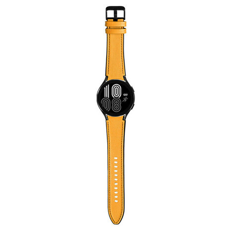 Strap-it Strap-it Bandje geschikt voor Samsung Galaxy Watch 5 (40mm / 44mm / Pro) bandje hybrid leren bandje (geel) - Incl. Oplader geschikt voor Samsung Galaxy Watch 5 40 mm / 44 mm / Pro (oplaadkabel)