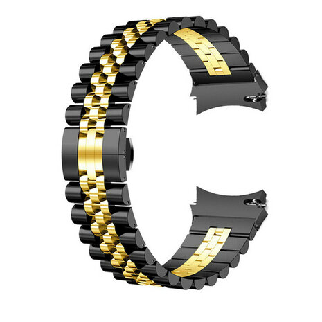 Strap-it Strap-it Bandje geschikt voor Samsung Galaxy Watch 5 (40mm / 44mm / Pro) bandje Jubilee stalen band (zwart/goud) - Incl. Oplader geschikt voor Samsung Galaxy Watch 5 40 mm / 44 mm / Pro (oplaadkabel)