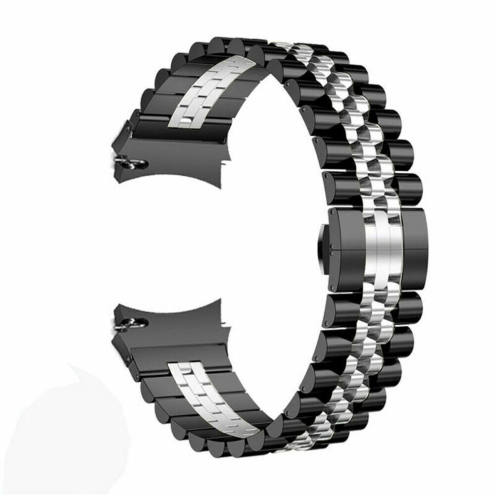 Strap-it Strap-it Bandje geschikt voor Samsung Galaxy Watch 5 (40mm / 44mm / Pro) bandje Jubilee stalen band (zwart/zilver) - Incl. Oplader geschikt voor Samsung Galaxy Watch 5 40 mm / 44 mm / Pro (oplaadkabel)