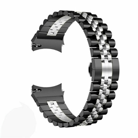 Strap-it Strap-it Bandje geschikt voor Samsung Galaxy Watch 5 (40mm / 44mm / Pro) bandje Jubilee stalen band (zwart/zilver) - Incl. Oplader geschikt voor Samsung Galaxy Watch 5 40 mm / 44 mm / Pro (oplaadkabel)