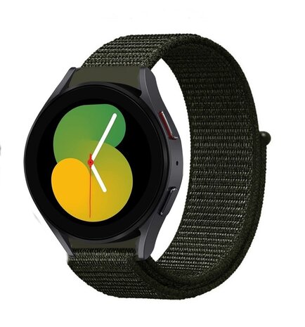Strap-it Strap-it Bandje geschikt voor Samsung Galaxy Watch 5 (40mm / 44mm / Pro) bandje nylon band (donkergroen) - Incl. Oplader geschikt voor Samsung Galaxy Watch 5 40 mm / 44 mm / Pro (oplaadkabel)