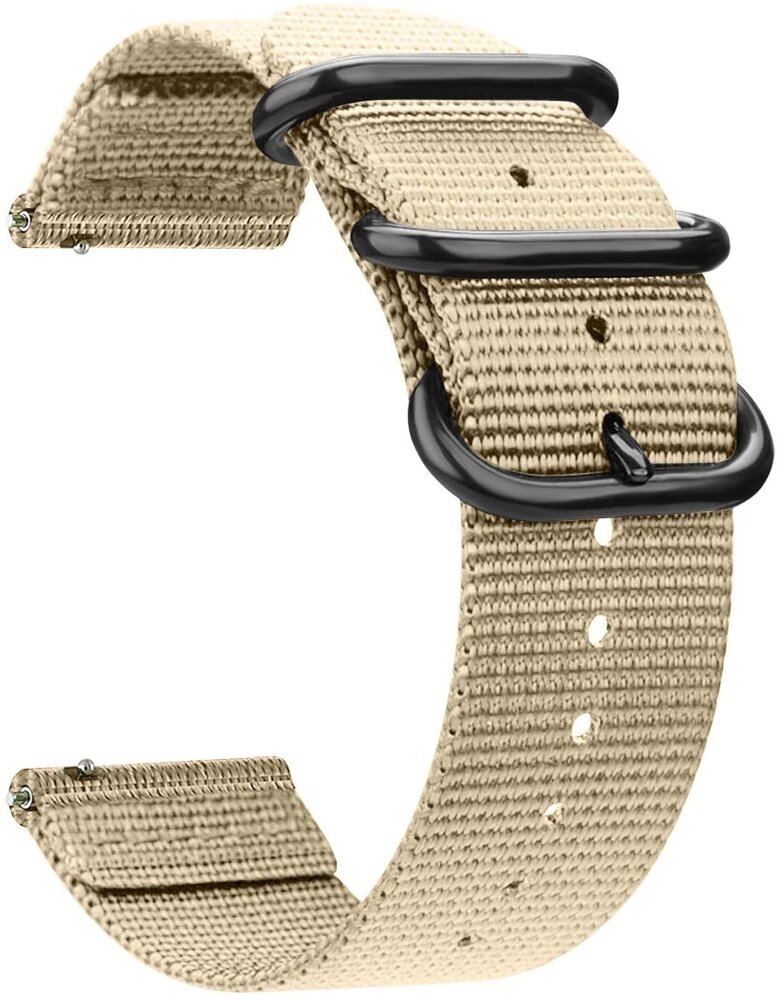 Strap-it Strap-it Bandje geschikt voor Samsung Galaxy Watch 5 (40mm / 44mm / Pro) bandje nylon gesp band (khaki)  - Incl. Oplader geschikt voor Samsung Galaxy Watch 5 40 mm / 44 mm / Pro (oplaadkabel)