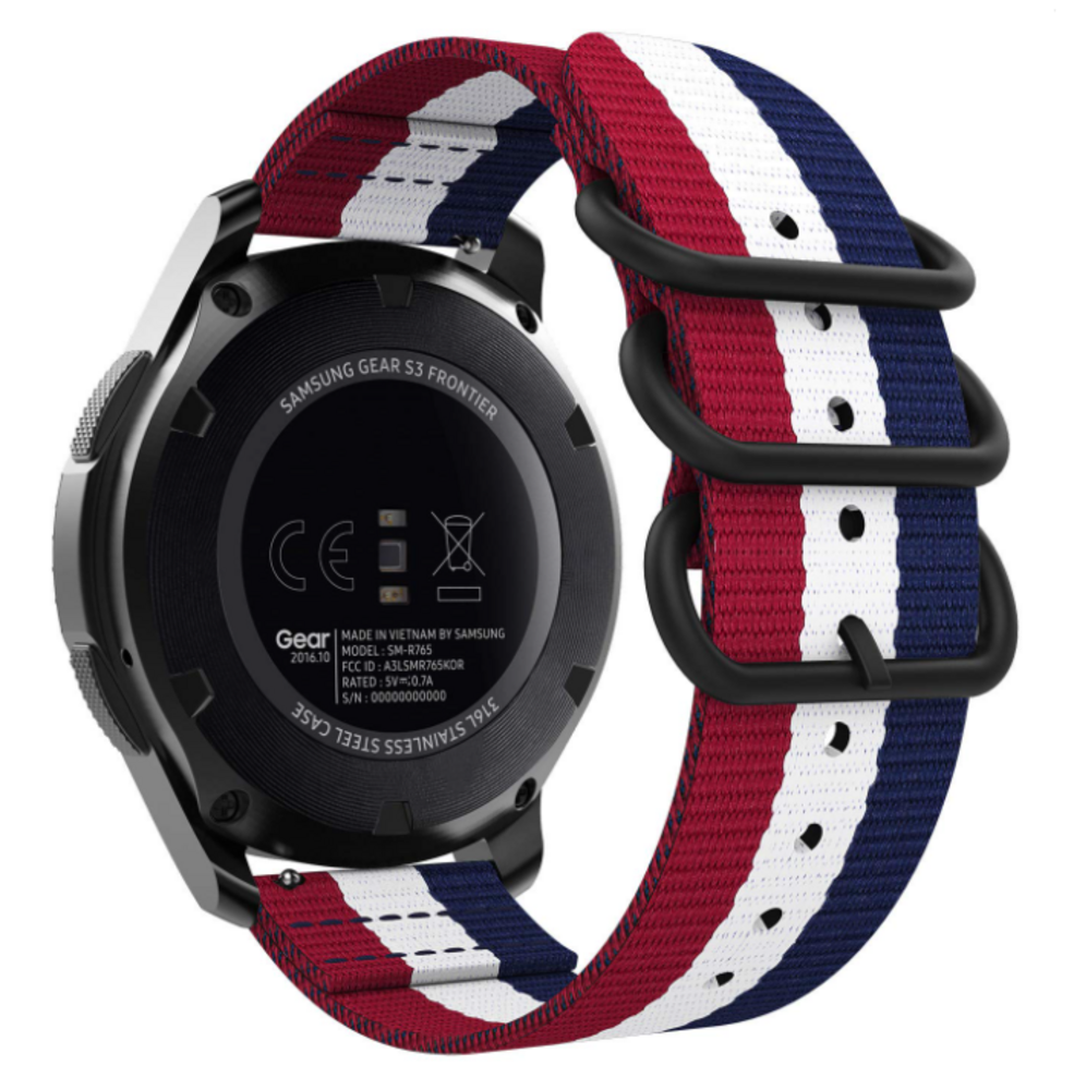 Strap-it Strap-it Bandje geschikt voor Samsung Galaxy Watch 5 (40mm / 44mm / Pro) bandje nylon gesp band (3-kleurig)  - Incl. Oplader geschikt voor Samsung Galaxy Watch 5 40 mm / 44 mm / Pro (oplaadkabel)