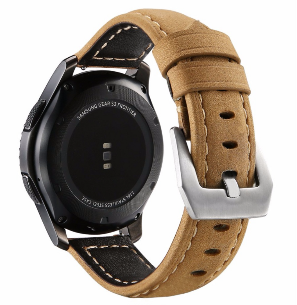 Strap-it Strap-it Bandje geschikt voor Samsung Galaxy Watch 5 (40mm / 44mm / Pro) bandje kalfsleren bandje (beige) - Incl. Oplader geschikt voor Samsung Galaxy Watch 5 40 mm / 44 mm / Pro (oplaadkabel)