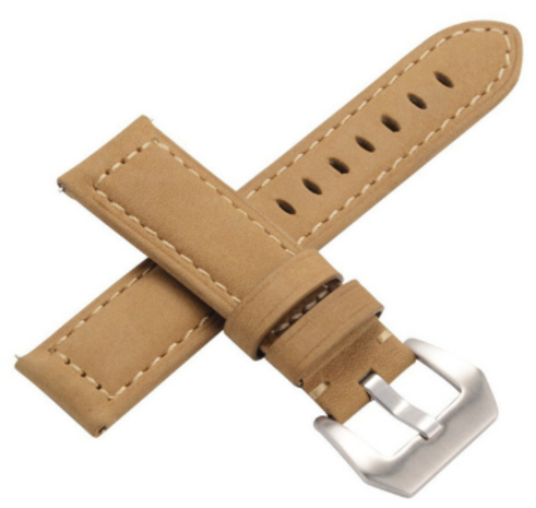 Strap-it Strap-it Bandje geschikt voor Samsung Galaxy Watch 5 (40mm / 44mm / Pro) bandje kalfsleren bandje (beige) - Incl. Oplader geschikt voor Samsung Galaxy Watch 5 40 mm / 44 mm / Pro (oplaadkabel)