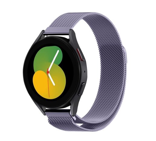 Strap-it Strap-it Bandje geschikt voor Samsung Galaxy Watch 5 (40mm / 44mm / Pro) bandje Milanese band roestvrij staal - RVS - Milanees - Metalen bandje vervanging - Metaal - Licht paars - Incl. Oplader geschikt voor Samsung Galaxy Watch 5 40 mm / 44 mm / Pro