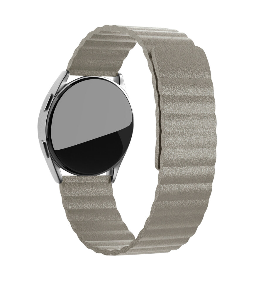 Strap-it Strap-it Bandje geschikt voor Samsung Galaxy Watch 5 (40mm / 44mm / Pro) bandje leren loop bandje (khaki) - Incl. Oplader geschikt voor Samsung Galaxy Watch 5 40 mm / 44 mm / Pro (oplaadkabel)