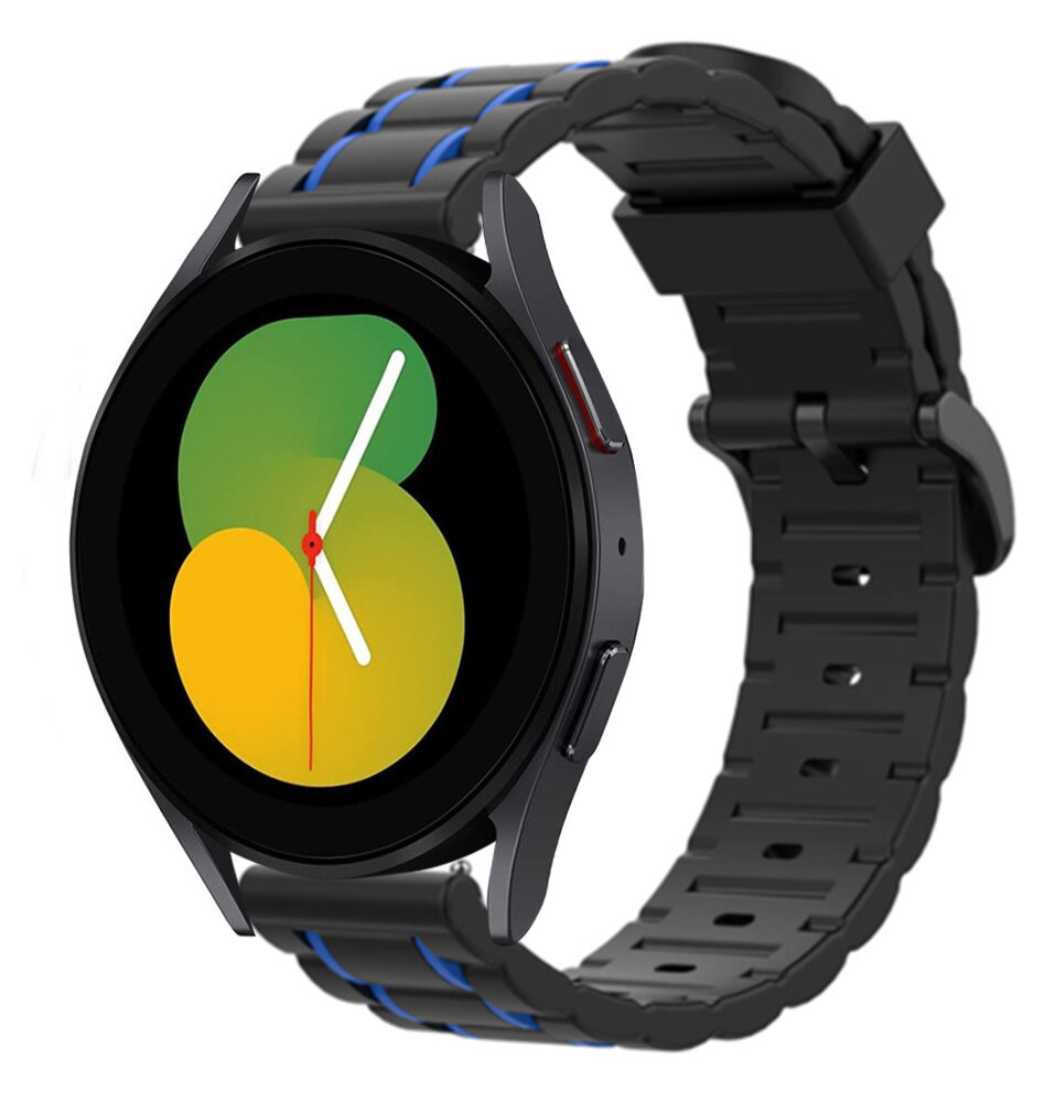 Strap-it Strap-it Bandje geschikt voor Samsung Galaxy Watch 5 (40mm / 44mm / Pro) bandje sport gesp band (zwart/blauw) - Incl. Oplader geschikt voor Samsung Galaxy Watch 5 40 mm / 44 mm / Pro (oplaadkabel)