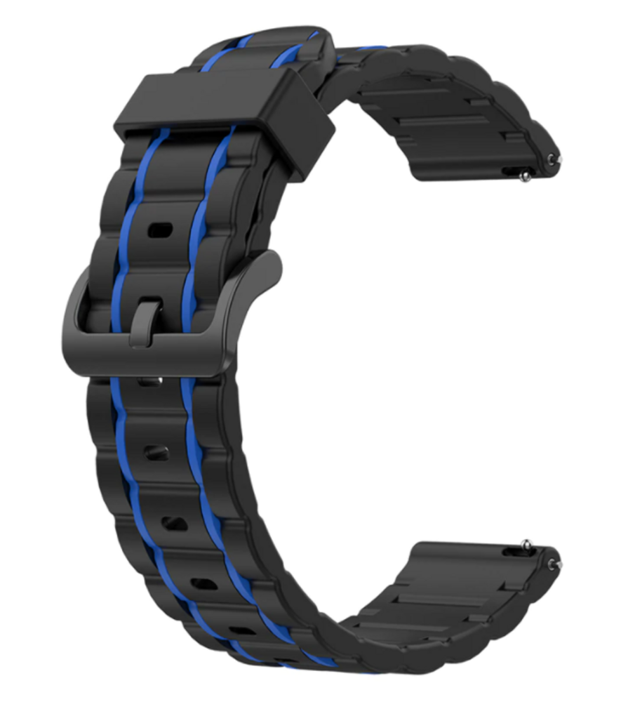 Strap-it Strap-it Bandje geschikt voor Samsung Galaxy Watch 5 (40mm / 44mm / Pro) bandje sport gesp band (zwart/blauw) - Incl. Oplader geschikt voor Samsung Galaxy Watch 5 40 mm / 44 mm / Pro (oplaadkabel)