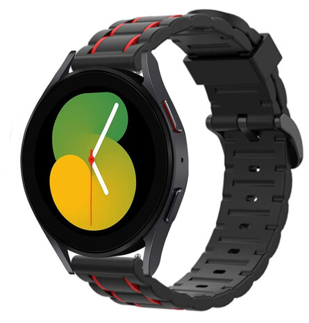 Strap-it Strap-it Bandje geschikt voor Samsung Galaxy Watch 5 (40mm / 44mm / Pro) bandje sport gesp band (zwart/rood) - Incl. Oplader geschikt voor Samsung Galaxy Watch 5 40 mm / 44 mm / Pro (oplaadkabel)
