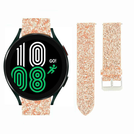 Strap-it Strap-it Bandje geschikt voor Samsung Galaxy Watch 5 (40mm / 44mm / Pro) bandje leren glitter bandje (rosé goud) - Incl. Oplader geschikt voor Samsung Galaxy Watch 5 40 mm / 44 mm / Pro (oplaadkabel)