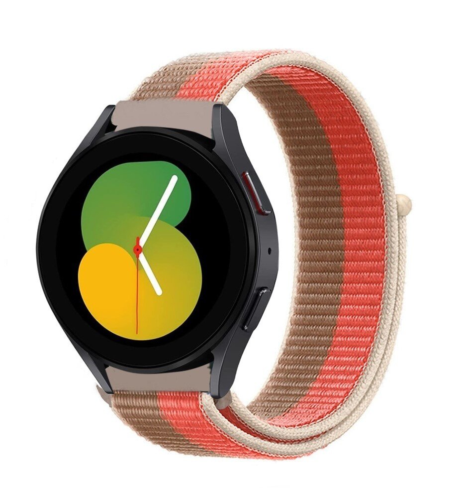 Strap-it Strap-it Bandje geschikt voor Samsung Galaxy Watch 5 (40mm / 44mm / Pro) bandje nylon band (pink pomelo) - Incl. Oplader geschikt voor Samsung Galaxy Watch 5 40 mm / 44 mm / Pro (oplaadkabel)