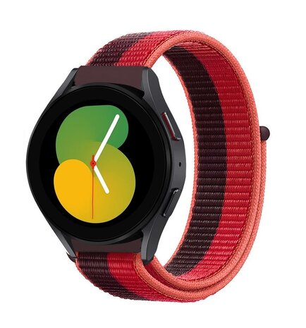 Strap-it Strap-it Bandje geschikt voor Samsung Galaxy Watch 5 (40mm / 44mm / Pro) bandje nylon band (cherry magenta) - Incl. Oplader geschikt voor Samsung Galaxy Watch 5 40 mm / 44 mm / Pro (oplaadkabel)