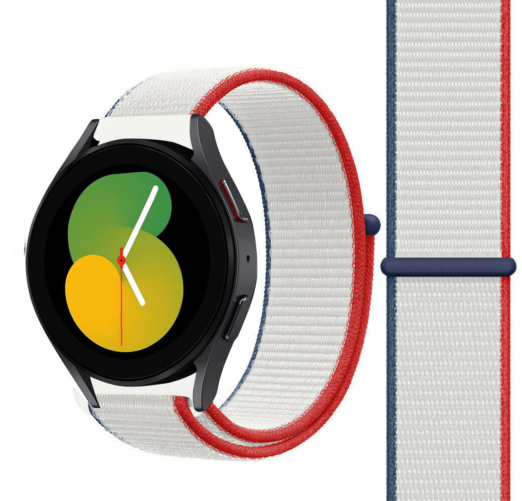 Strap-it Strap-it Bandje geschikt voor Samsung Galaxy Watch 5 (40mm / 44mm / Pro) bandje nylon band (Frankrijk) - Incl. Oplader geschikt voor Samsung Galaxy Watch 5 40 mm / 44 mm / Pro (oplaadkabel)
