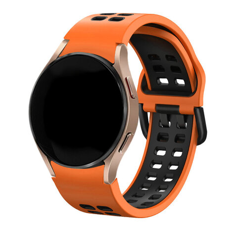 Strap-it Strap-it Bandje geschikt voor Samsung Galaxy Watch 5 (40mm / 44mm / Pro) sport square bandje (oranje/zwart) - Incl. Oplader geschikt voor Samsung Galaxy Watch 5 40 mm / 44 mm / Pro (oplaadkabel)