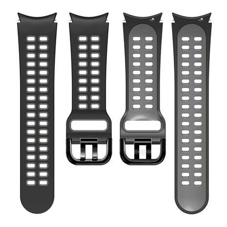 Strap-it Strap-it Bandje geschikt voor Samsung Galaxy Watch 5 (40mm / 44mm / Pro) sport square bandje (zwart/grijs) - Incl. Oplader geschikt voor Samsung Galaxy Watch 5 40 mm / 44 mm / Pro (oplaadkabel)