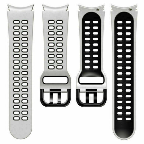 Strap-it Strap-it Bandje geschikt voor Samsung Galaxy Watch 5 (40mm / 44mm / Pro) sport square bandje (wit/zwart) - Incl. Oplader geschikt voor Samsung Galaxy Watch 5 40 mm / 44 mm / Pro (oplaadkabel)