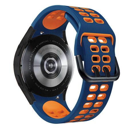 Strap-it Strap-it Bandje geschikt voor Samsung Galaxy Watch 5 (40mm / 44mm / Pro) sport square bandje (blauw/oranje) - Incl. Oplader geschikt voor Samsung Galaxy Watch 5 40 mm / 44 mm / Pro (oplaadkabel)