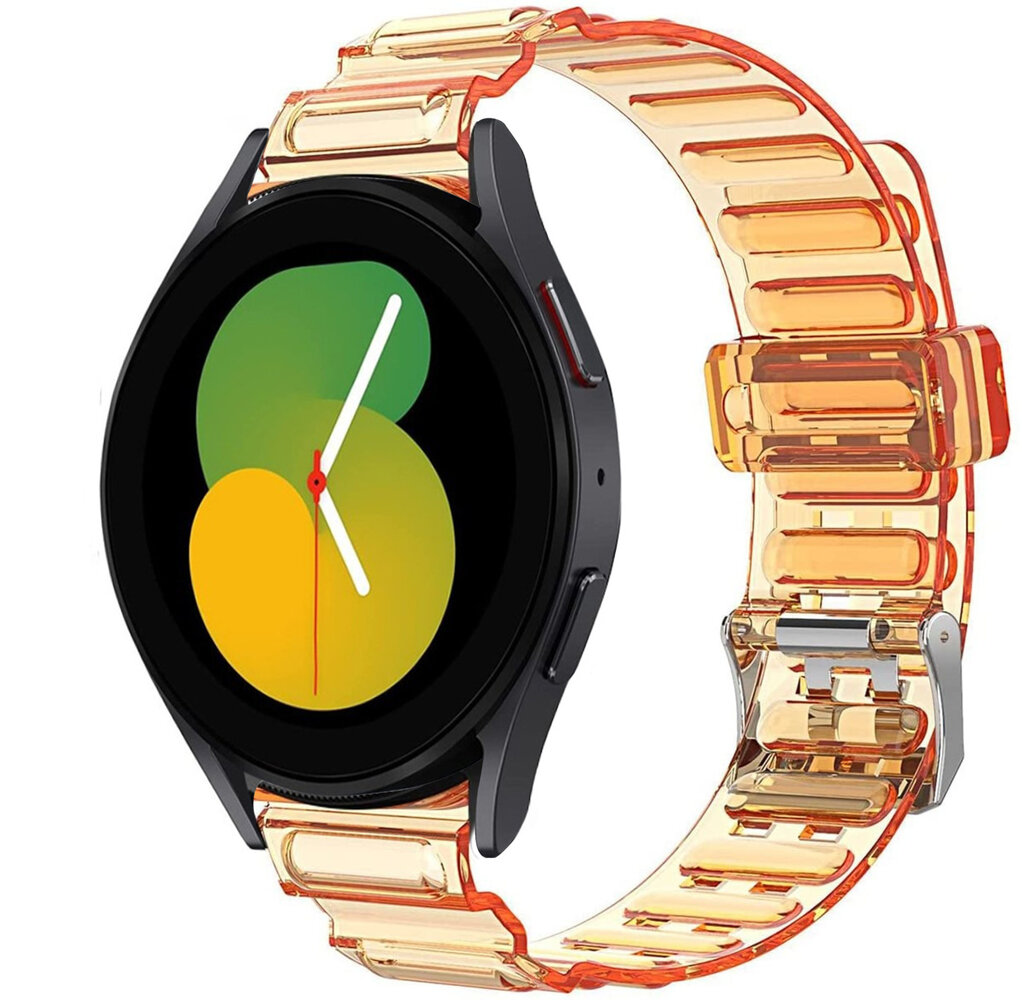 Strap-it Strap-it Bandje geschikt voor Samsung Galaxy Watch 5 (40mm / 44mm / Pro) crystal bandje (transparant oranje) - Incl. Oplader geschikt voor Samsung Galaxy Watch 5 40 mm / 44 mm / Pro (oplaadkabel)